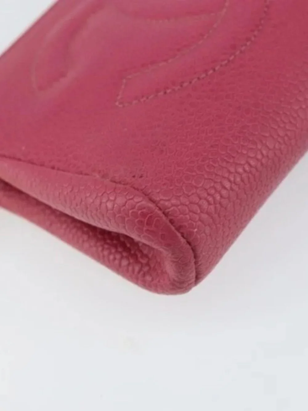 CHANEL COCO Mark Pouch Grained Calf Skin Pink Gold CC Auth 163727